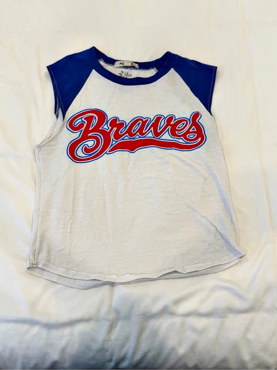 Tops - Braves Graphic Tee in White & Blue Upcycled
